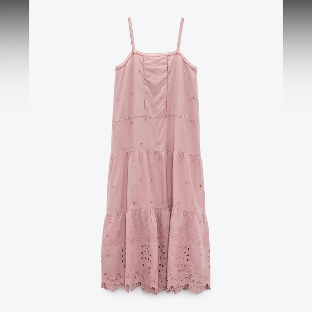 NWT ZARA Pink Beaded Eyelet Maxi Dress